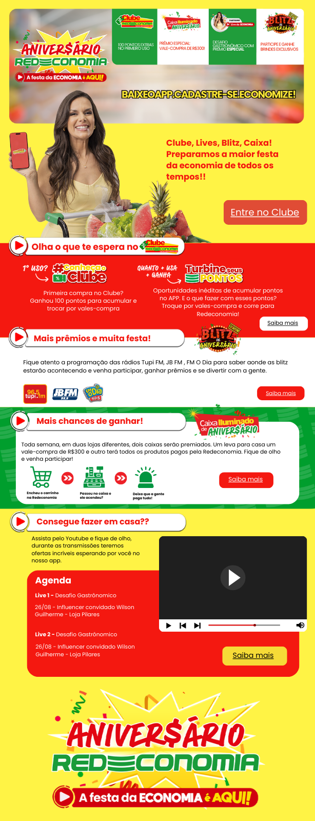 Aniversário Redeconomia: Clube, Blitz, Caixa Iluminada e lives com ofertas