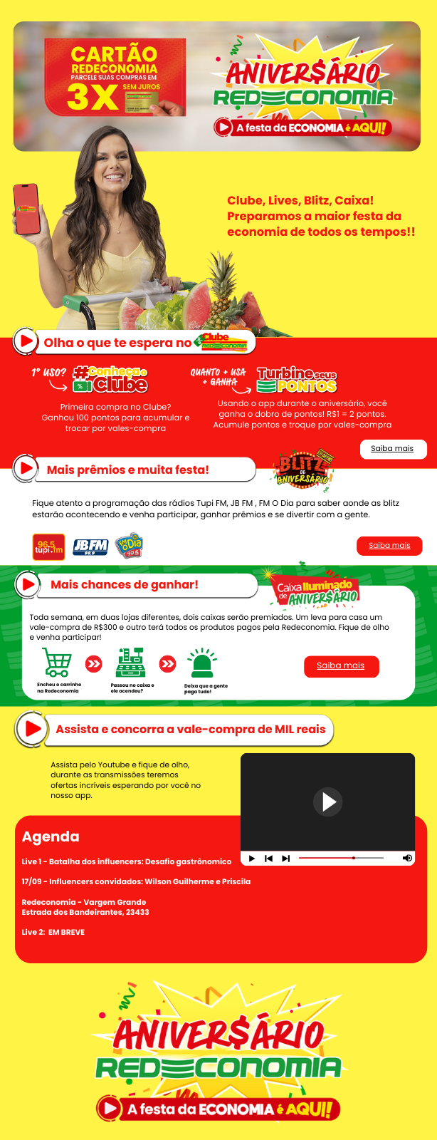 Aniversário Redeconomia: Clube, Blitz, Caixa Iluminada e lives com ofertas